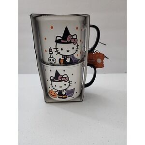 Hello Kitty Bubbly Brew 17oz Mug Set of 2  Halloween Pumpkin & Skull Candle New